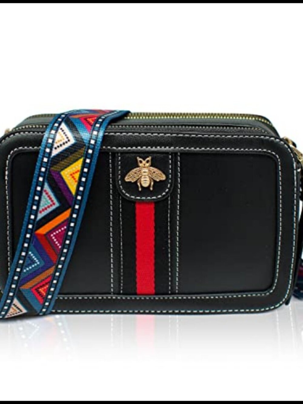 PU Leather Crossbody Bag Small Camera Purse Removable Strap
